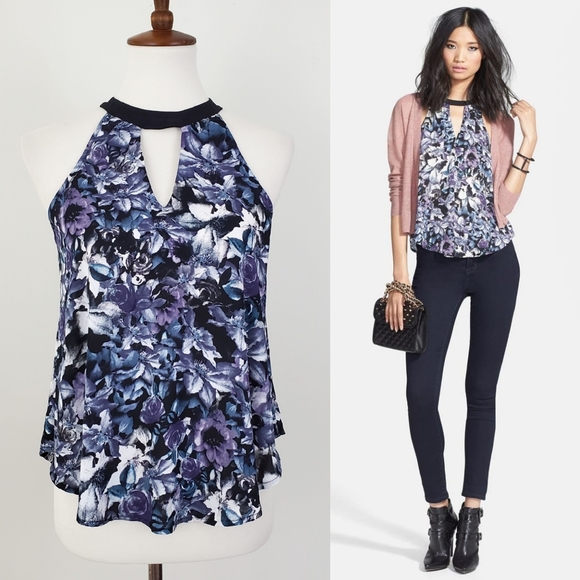 Astr Tops - ASTR Floral Print Cutout Tank XS